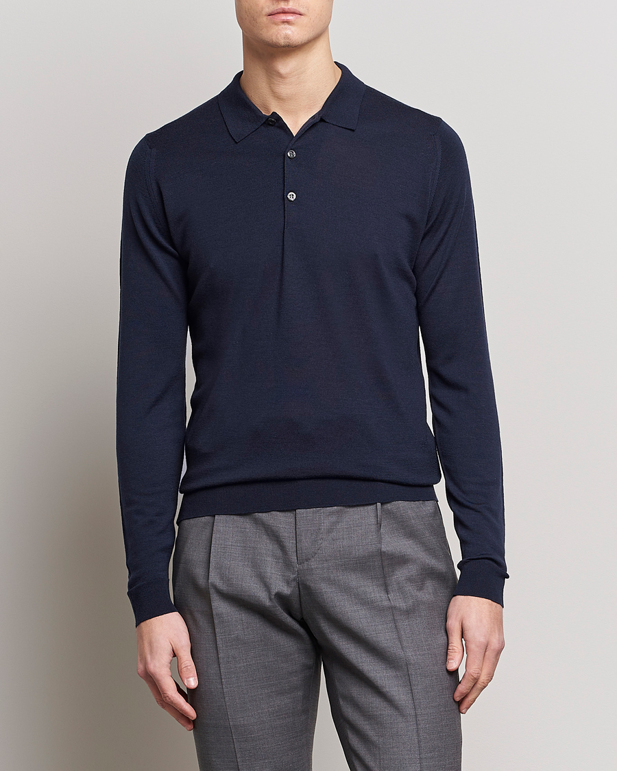 Uomini | Polo di maglia | John Smedley | Belper Extra Fine Merino Polo Pullover Midnight