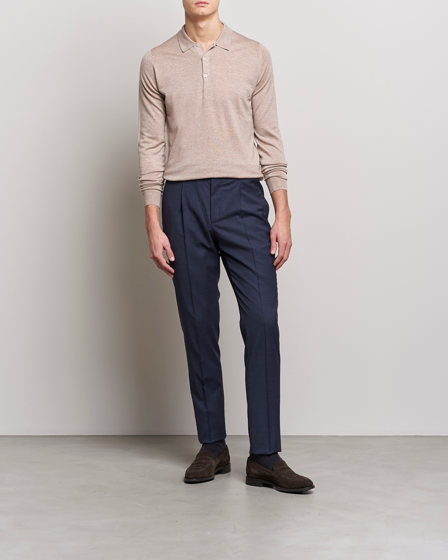 Uomini | Maglieria | John Smedley | Belper Extra Fine Merino Polo Pullover Soft Fawn