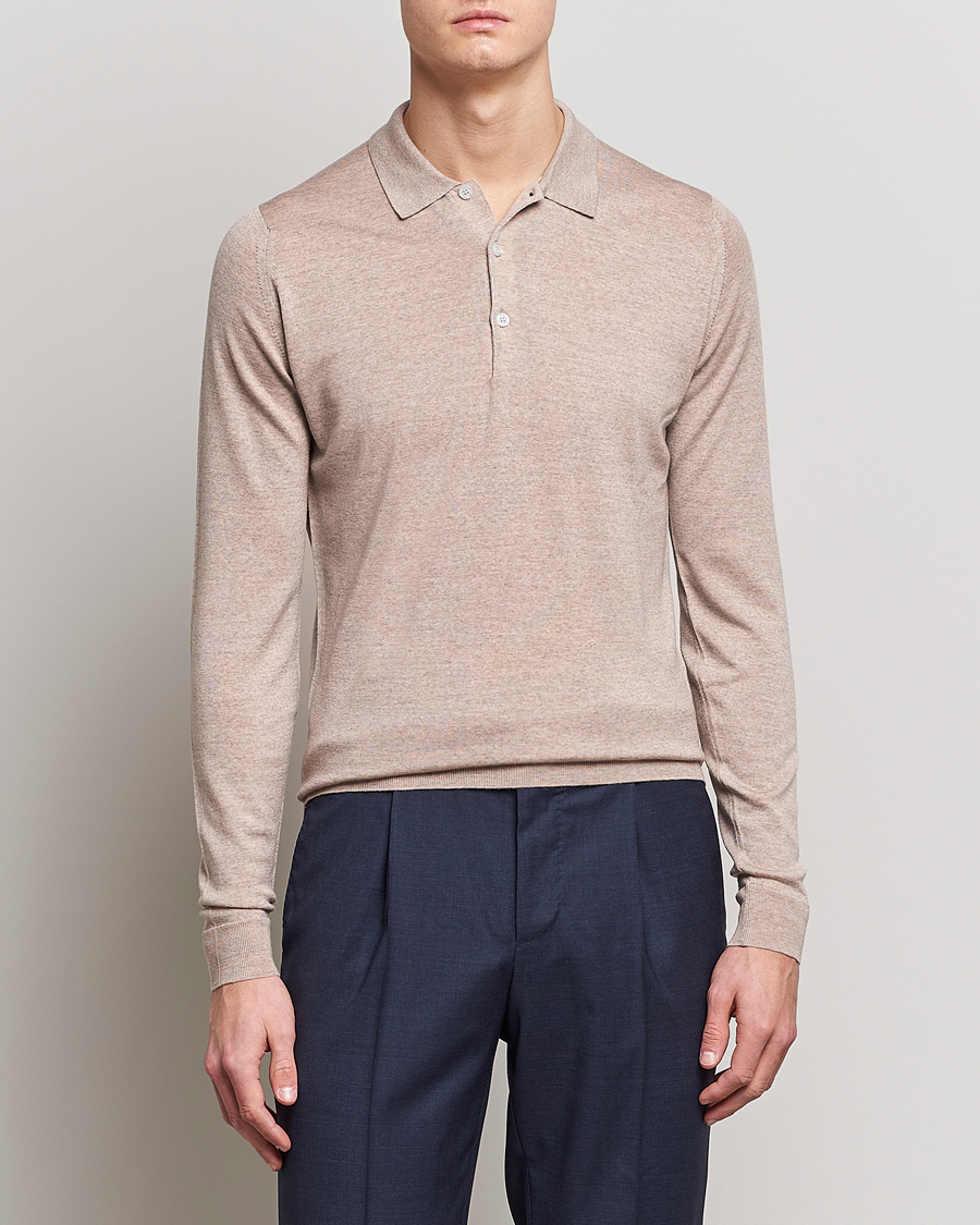 Uomini | Maglieria | John Smedley | Belper Extra Fine Merino Polo Pullover Soft Fawn