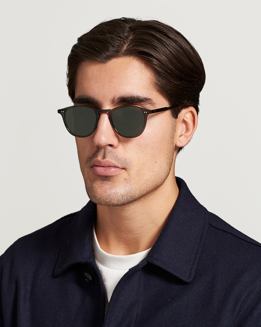 Uomini | Occhiali da sole con montatura rotonda | Garrett Leight | Hampton 46 Sunglasses Black Glass