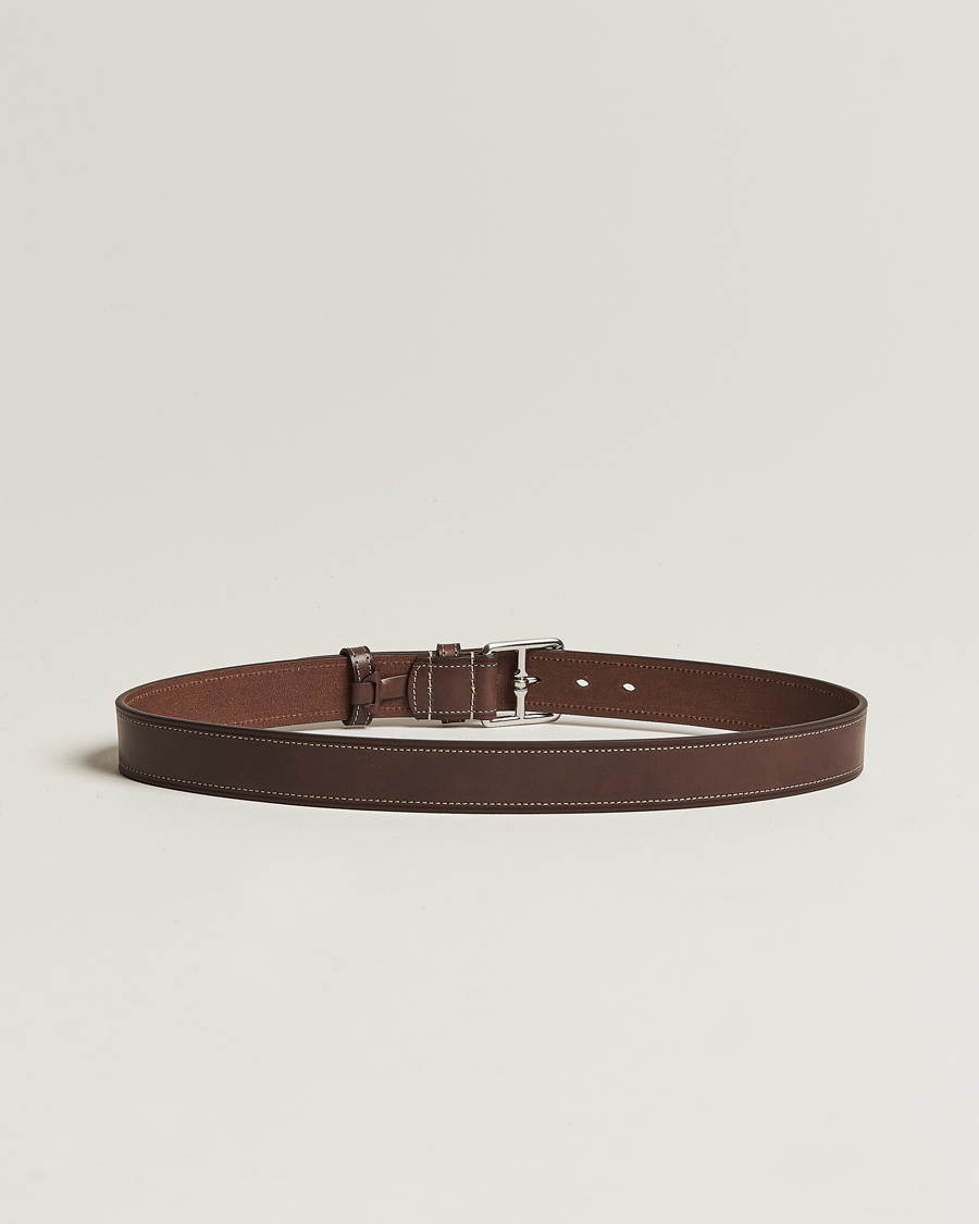 Uomini | Italian Department | Anderson\'s | Bridle Stiched 3,5 cm Leather Belt Brown