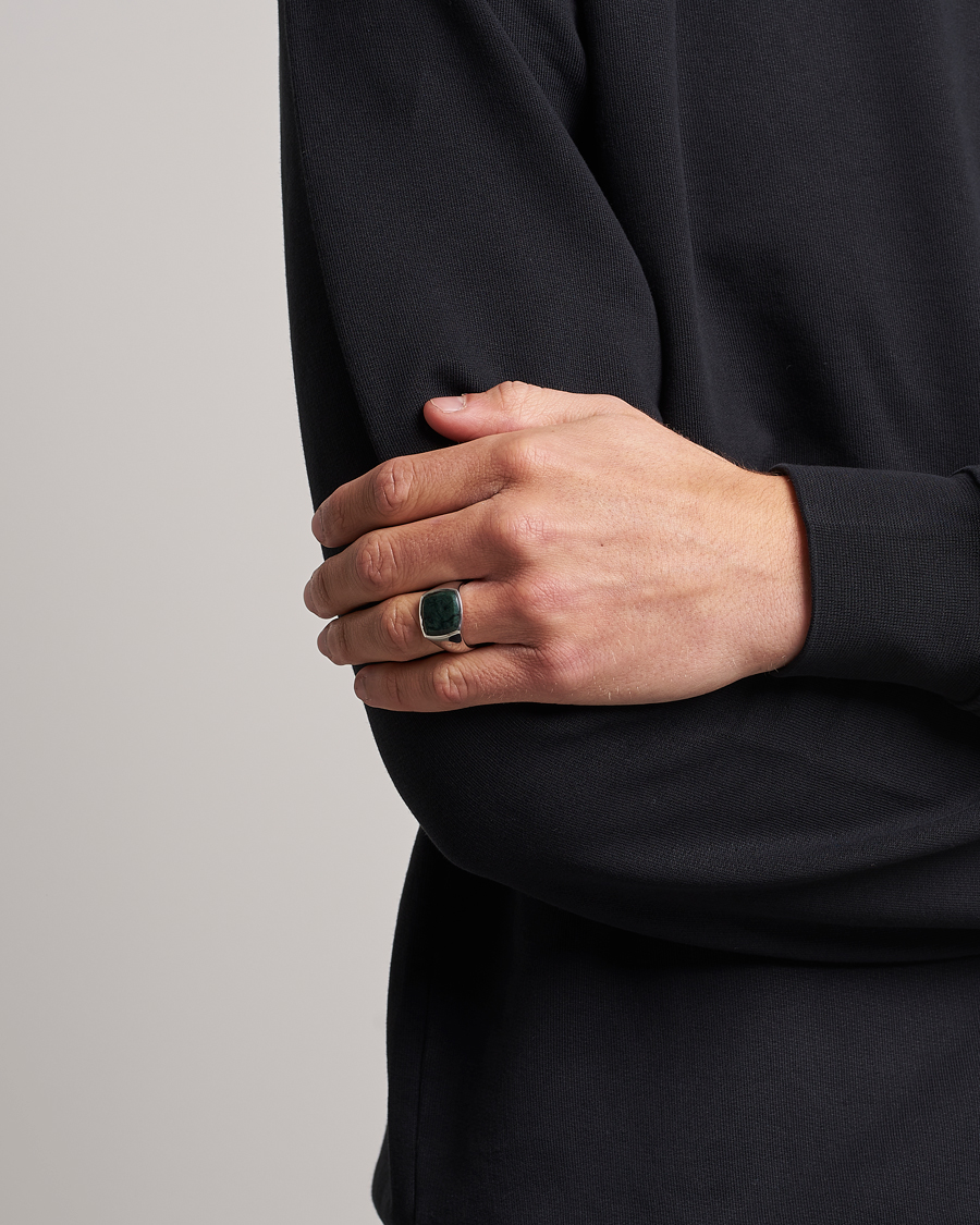 Uomini | Gioielli | Tom Wood | Cushion Green Marble Ring Silver