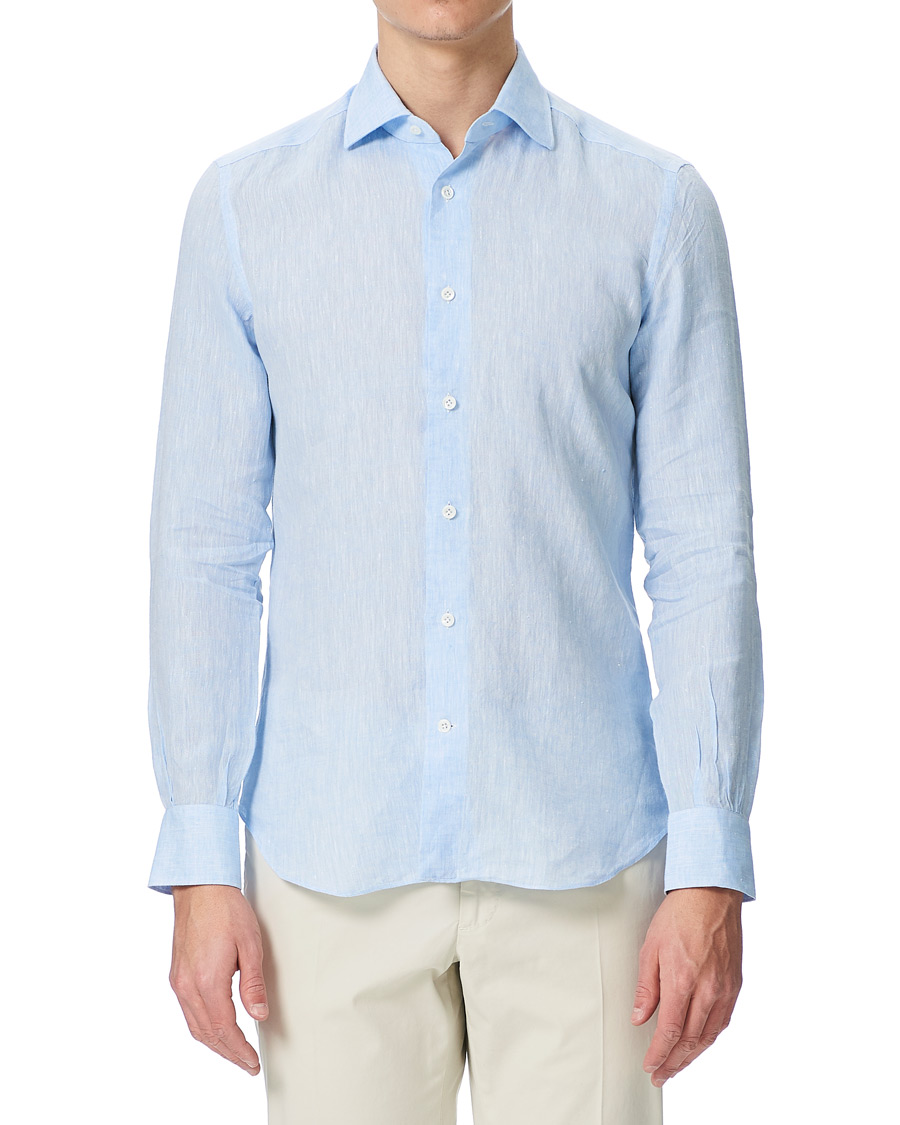 Uomini |  | Mazzarelli | Linen Cut Away Shirt Light Blue