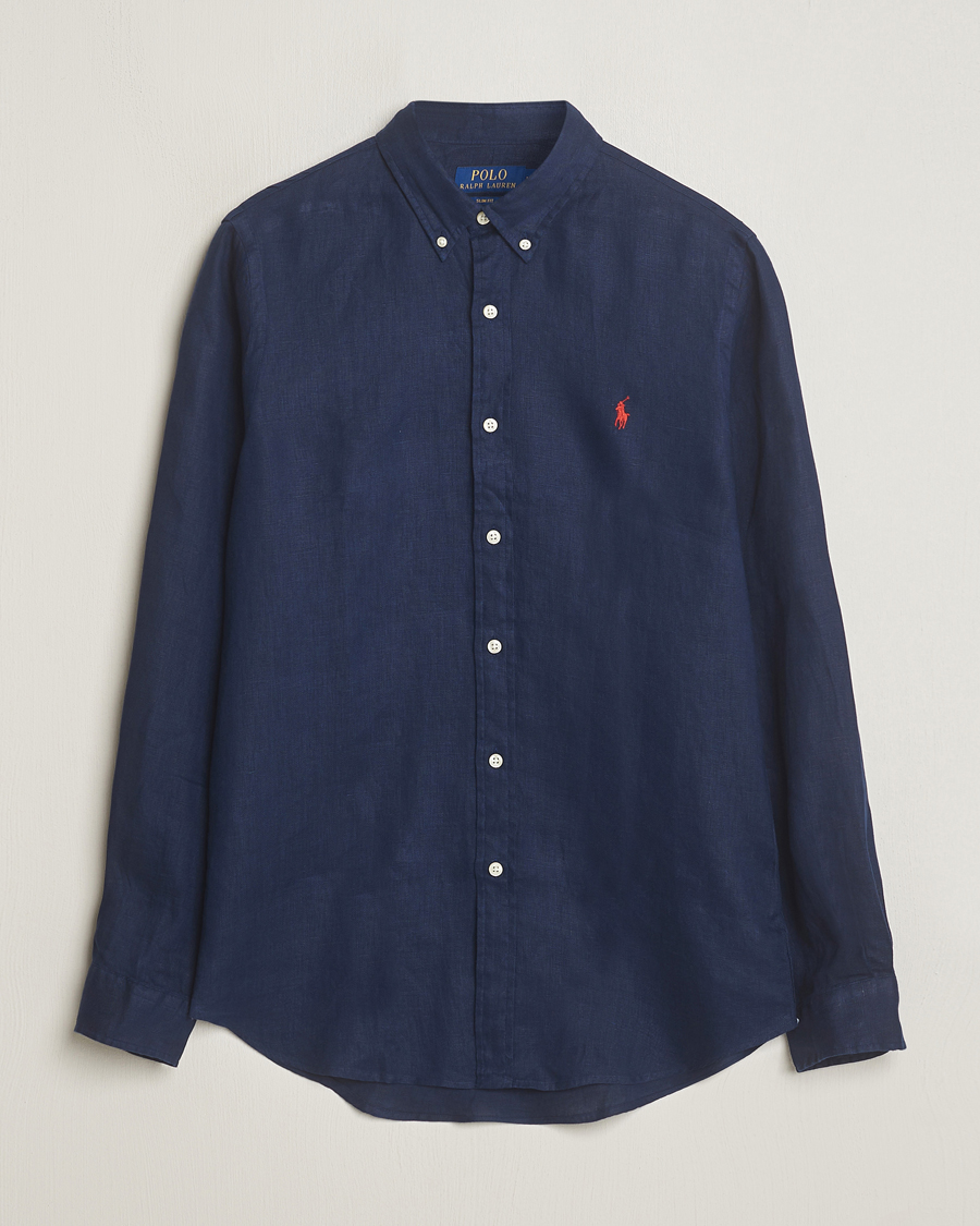 Uomini | Camicie | Polo Ralph Lauren | Slim Fit Linen Button Down Shirt Newport Navy