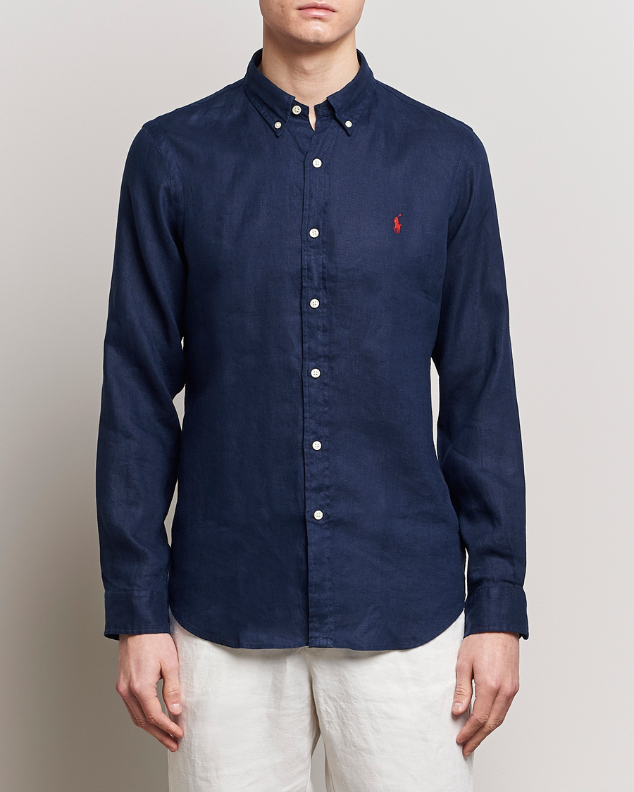 Uomini | Camicie di lino | Polo Ralph Lauren | Slim Fit Linen Button Down Shirt Newport Navy