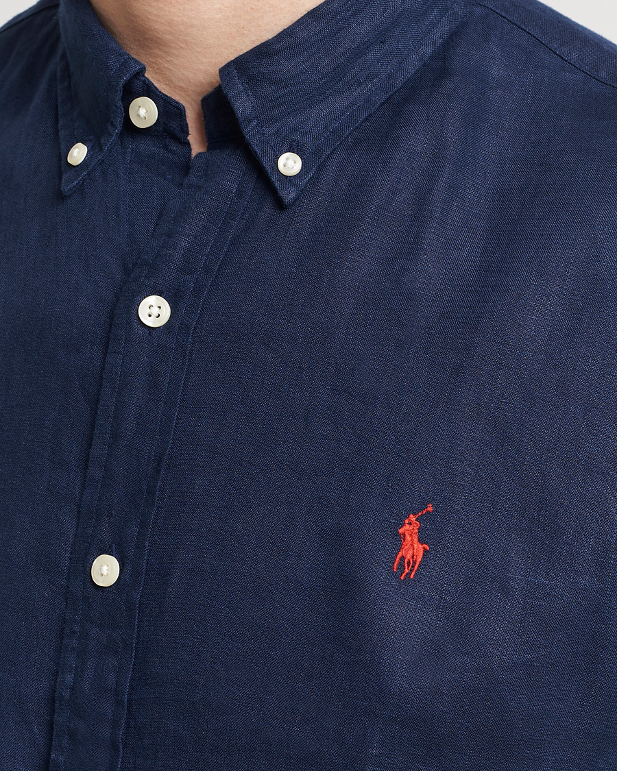 Uomini | Camicie | Polo Ralph Lauren | Slim Fit Linen Button Down Shirt Newport Navy