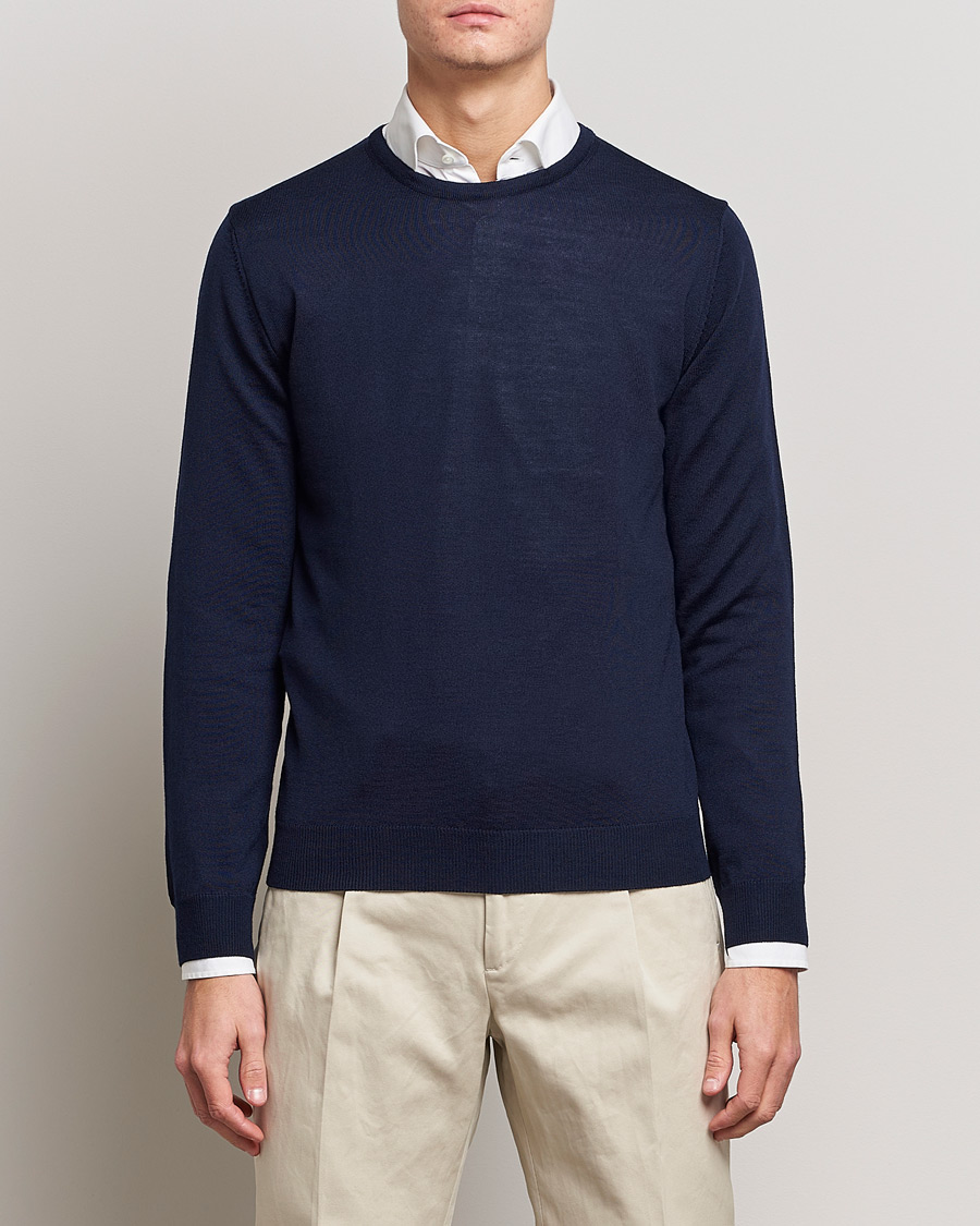 Uomini | Maglieria | Stenströms | Merino Crew Neck Navy