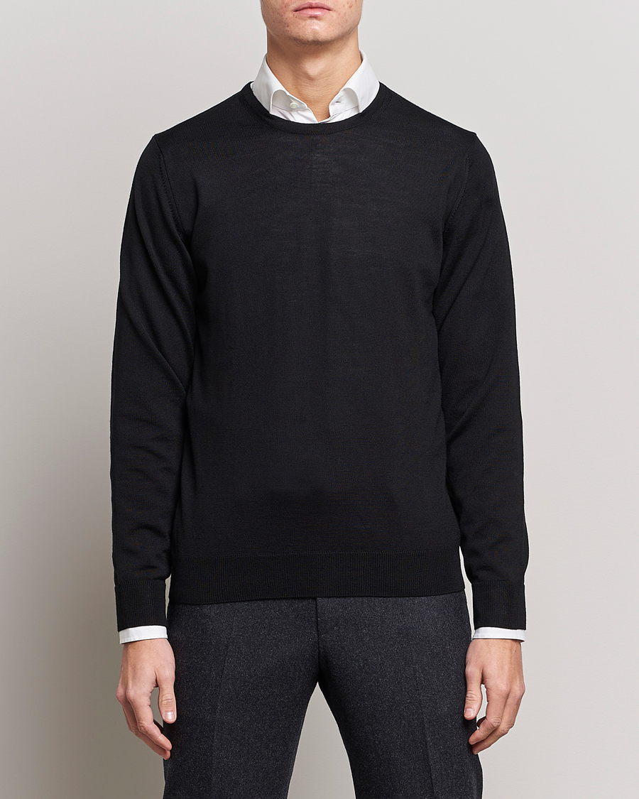 Uomini | Maglieria | Stenströms | Merino Crew Neck Black