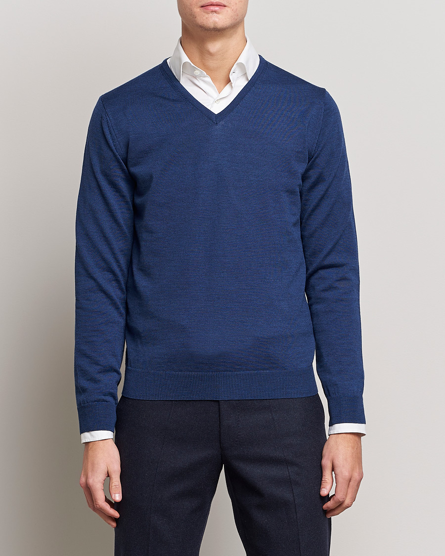 Uomini |  | Stenströms | Merino V-Neck Blue