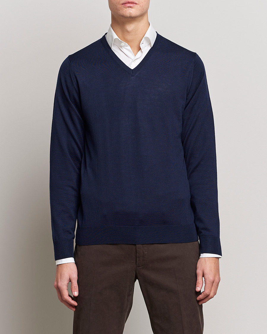 Uomini | Maglieria | Stenströms | Merino V-Neck Navy