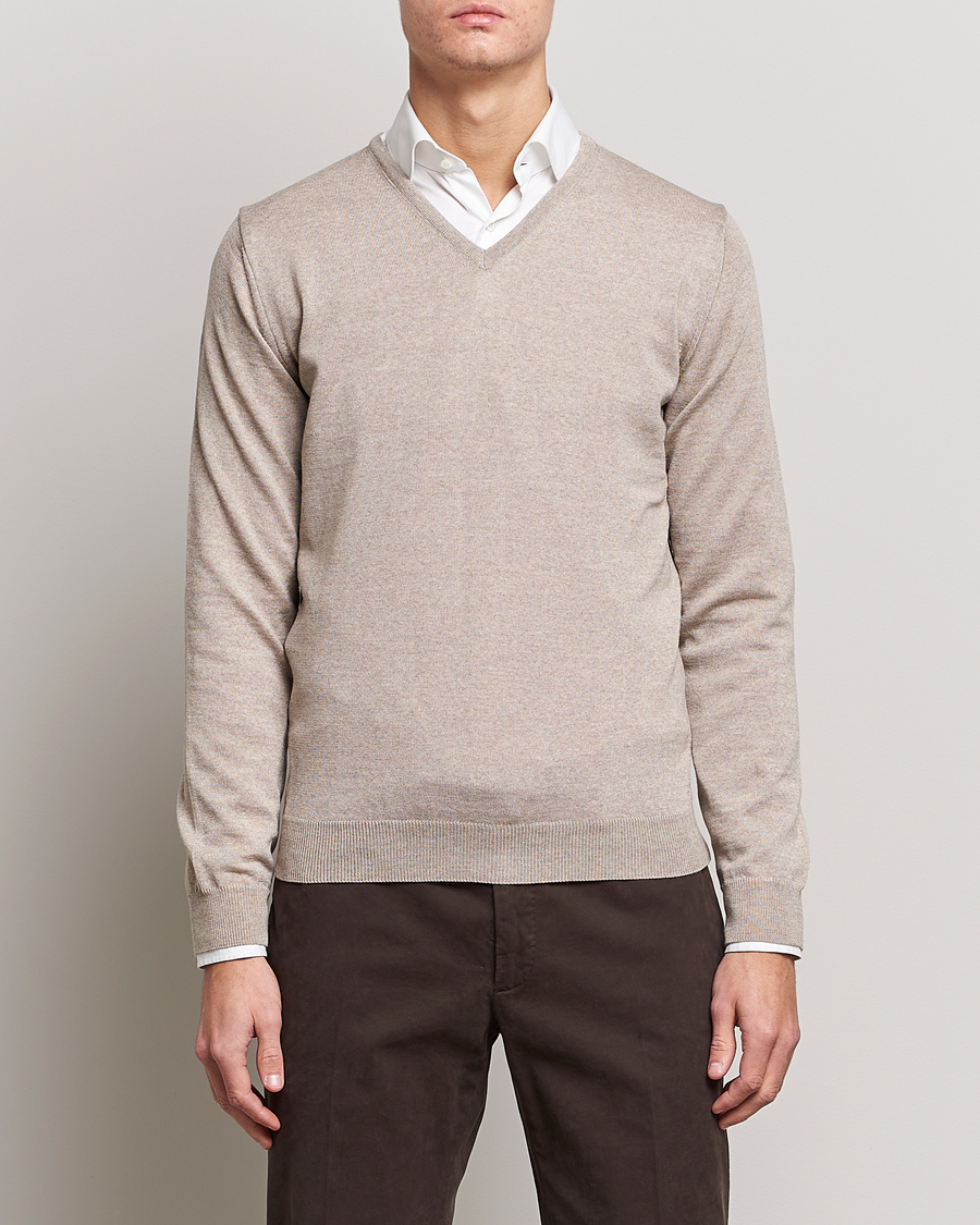 Uomini | Maglieria | Stenströms | Merino V-Neck Sand