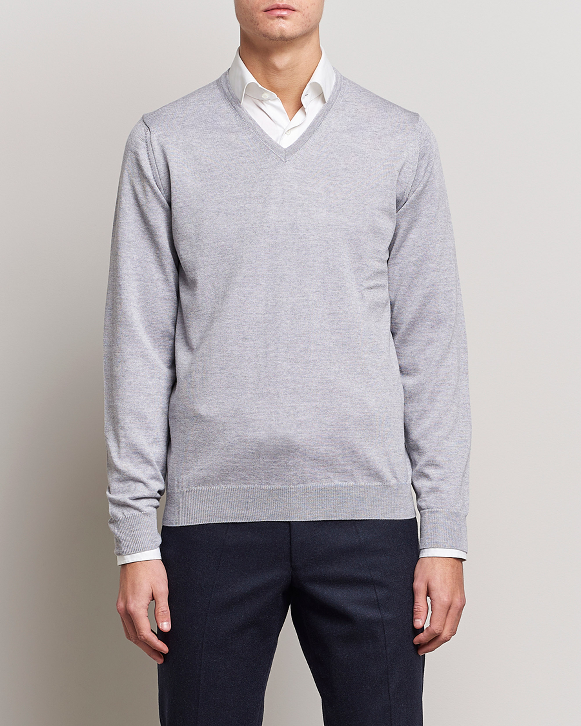 Uomini |  | Stenströms | Merino V-Neck Light Grey