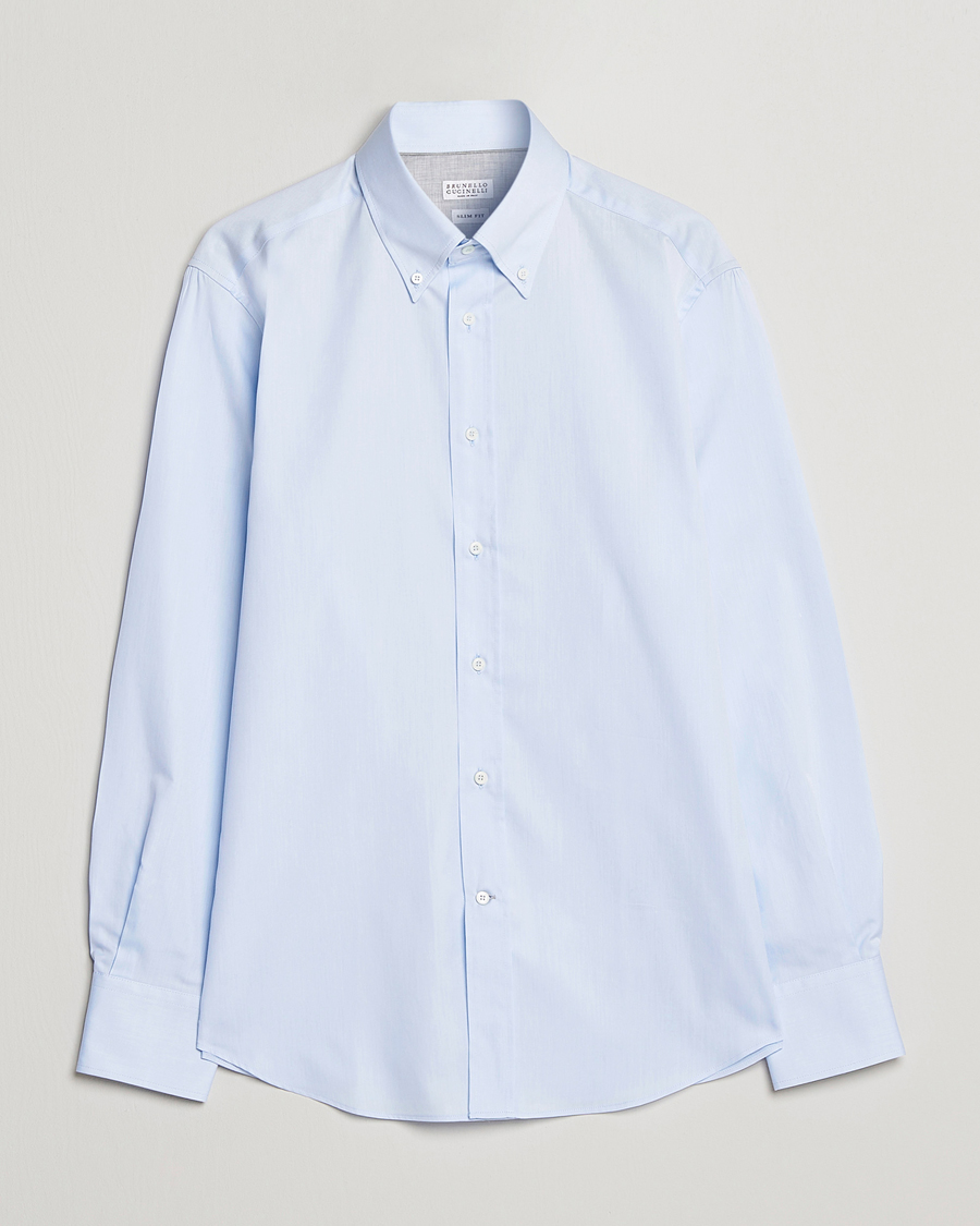 Uomini | Camicie | Brunello Cucinelli | Slim Fit Twill Button Down Shirt Light Blue