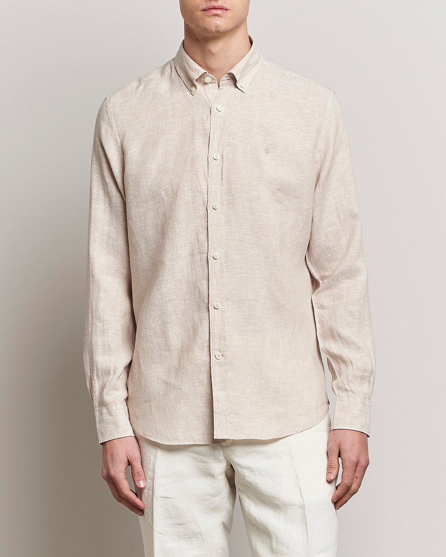 Uomini | Camicie di lino | Morris | Douglas Linen Button Down Shirt Khaki