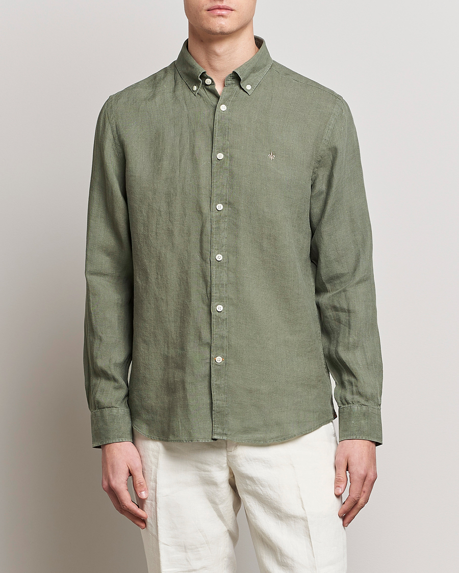 Uomini |  | Morris | Douglas Linen Button Down Shirt Olive