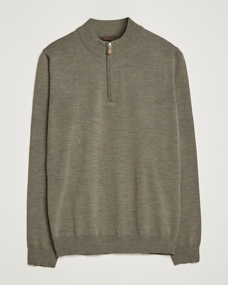 Uomini | Maglieria | Stenströms | Merino Wool Half Zip Olive