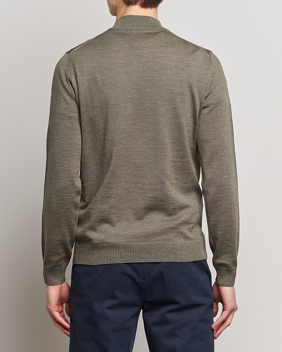 Uomini | Maglieria | Stenströms | Merino Wool Half Zip Olive