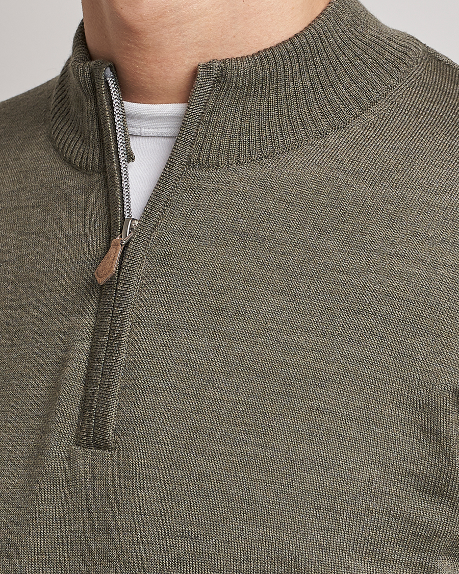 Uomini | Maglieria | Stenströms | Merino Wool Half Zip Olive