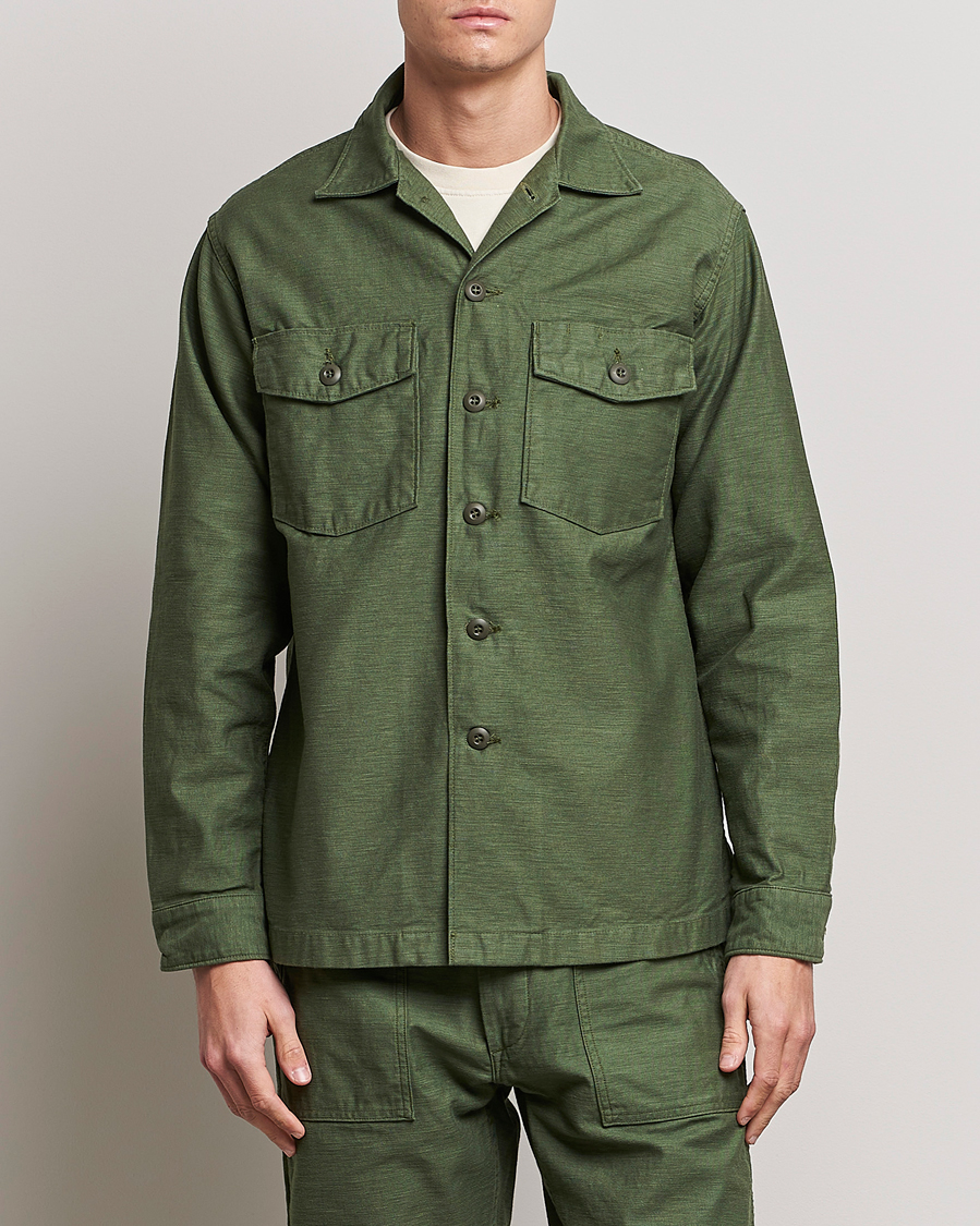 Uomini | Giacche a camicia | orSlow | Cotton Sateen US Army Overshirt Green