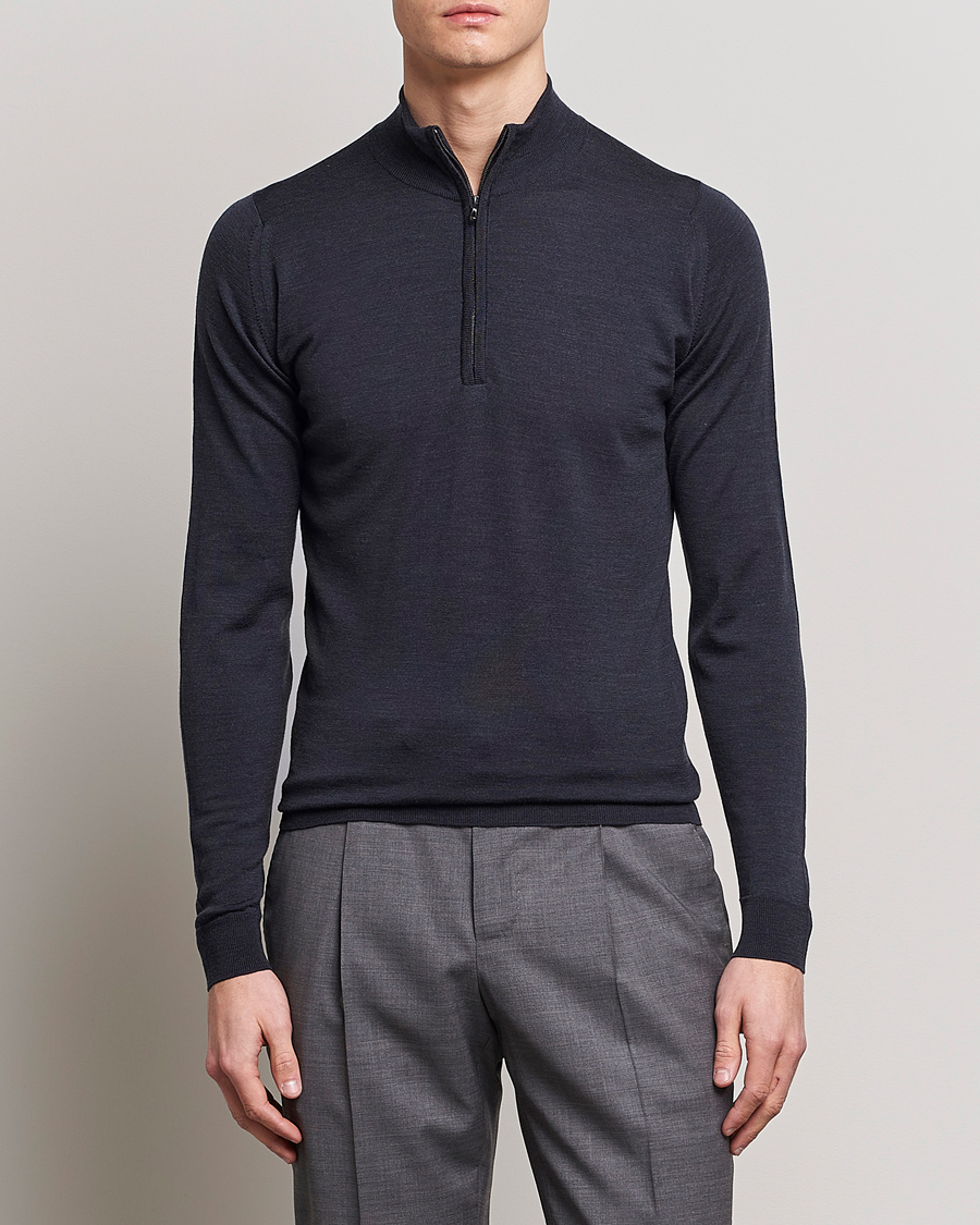 Uomini | John Smedley | John Smedley | Barrow Extra Fine Merino Half Zip Hepburn Smoke