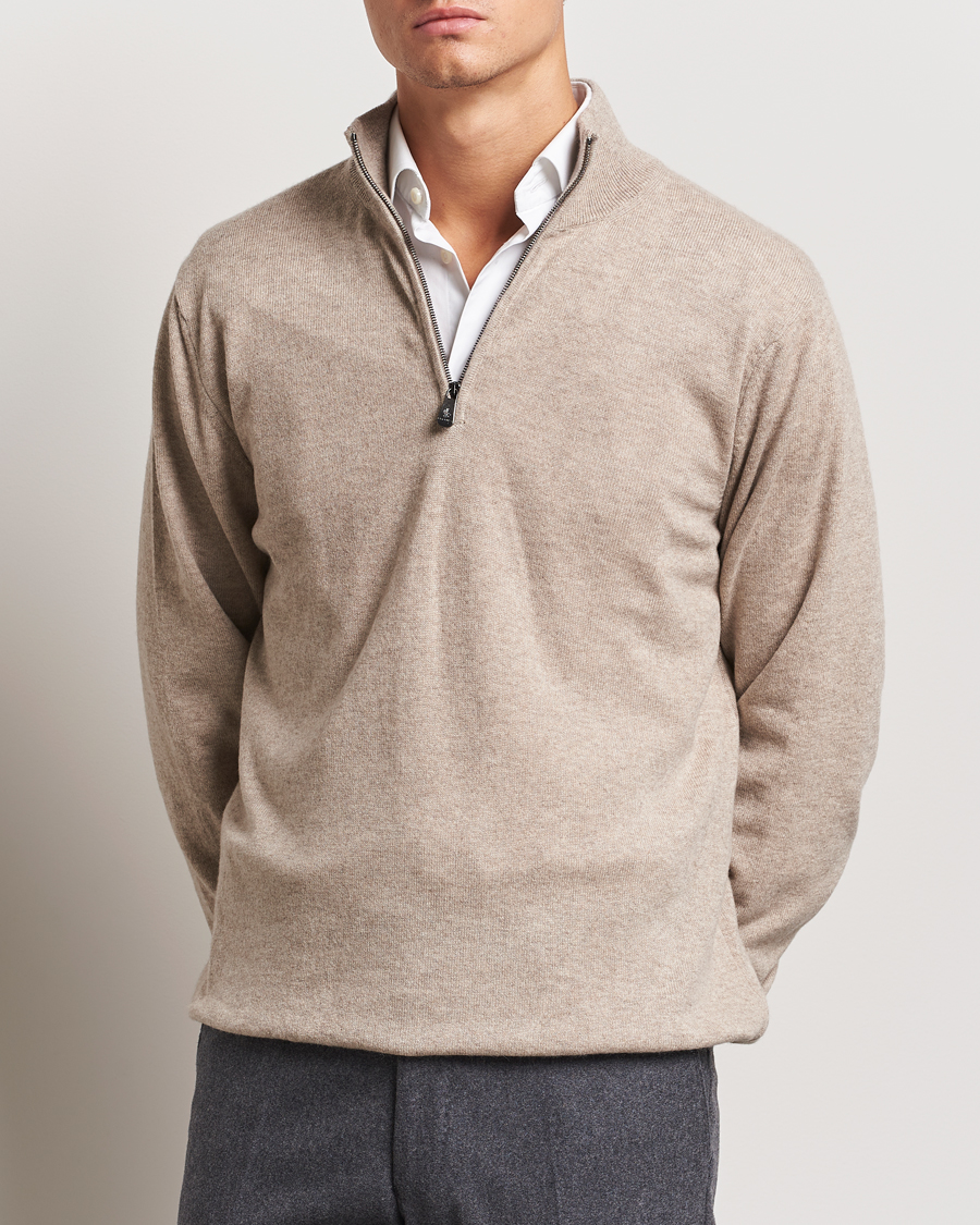 Uomini | Maglioni di cashmere | Piacenza Cashmere | Cashmere Half Zip Sweater Beige