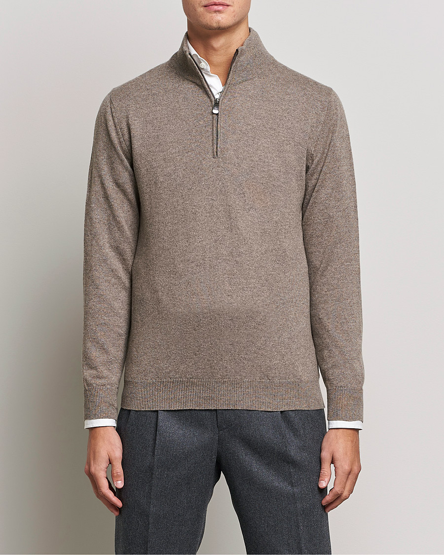 Uomini | Maglioni di cashmere | Piacenza Cashmere | Cashmere Half Zip Sweater Brown