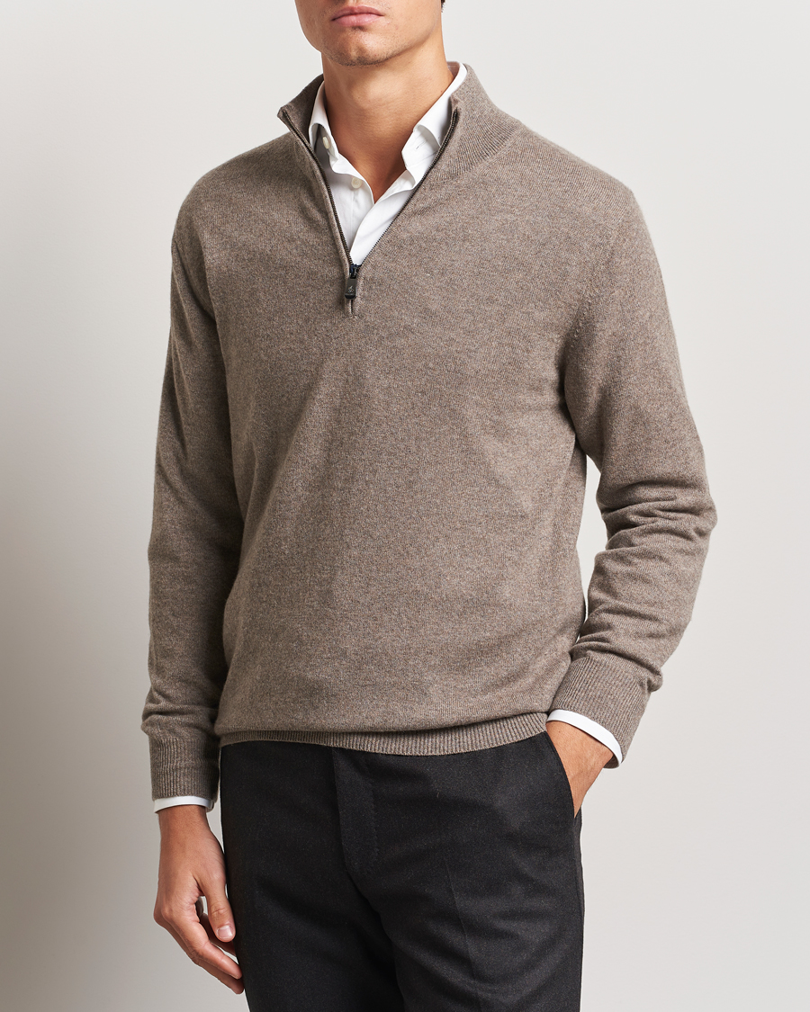 Uomini | Maglieria | Piacenza Cashmere | Cashmere Half Zip Sweater Brown