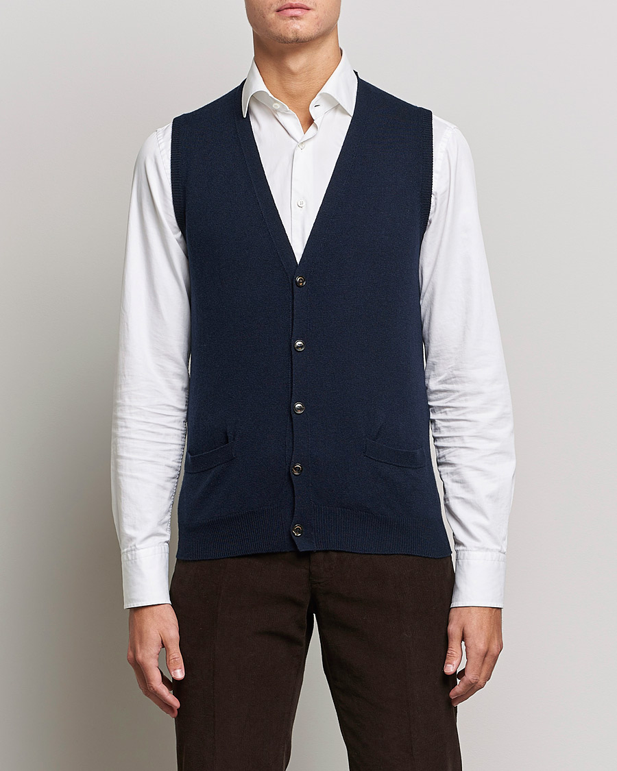 Uomini | Maglioni di cashmere | Piacenza Cashmere | Cashmere Sleeveless Cardigan Navy