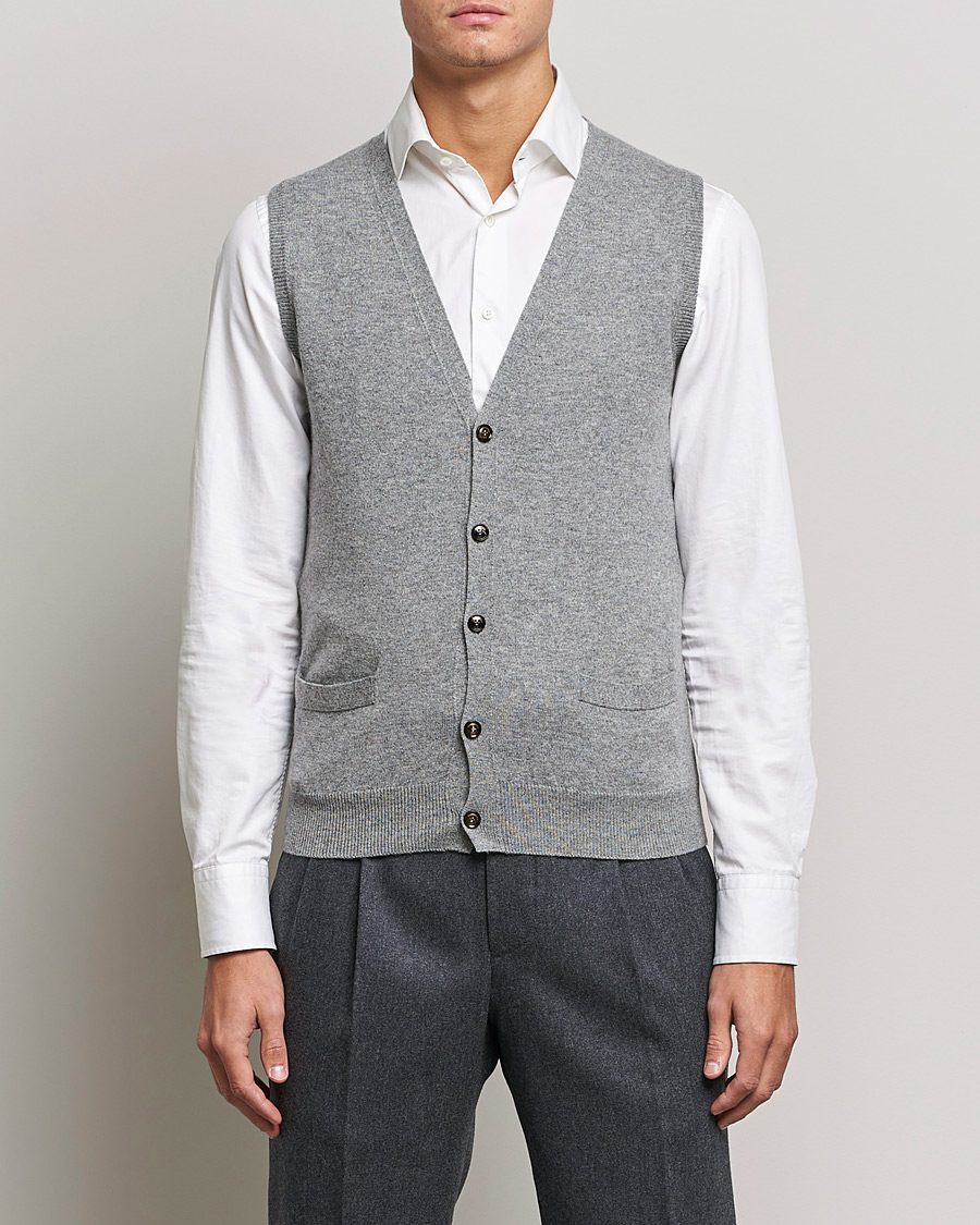 Uomini | Maglioni di cashmere | Piacenza Cashmere | Cashmere Sleeveless Cardigan Light Grey