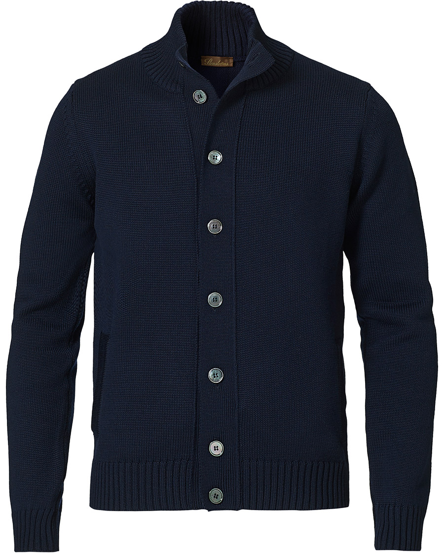Uomini | Maglieria | Stenströms | Heavy Merino Wool Cardigan Navy