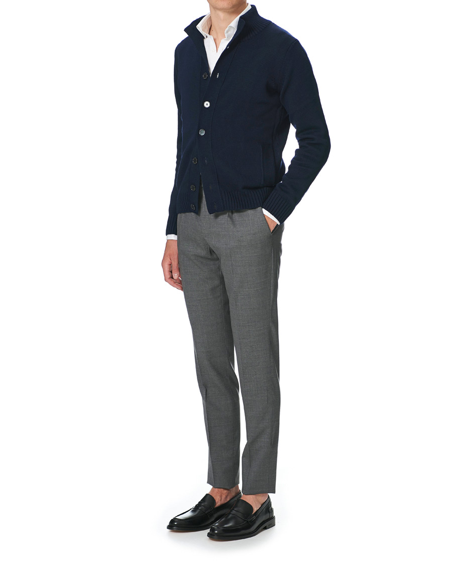 Uomini | Maglieria | Stenströms | Heavy Merino Wool Cardigan Navy