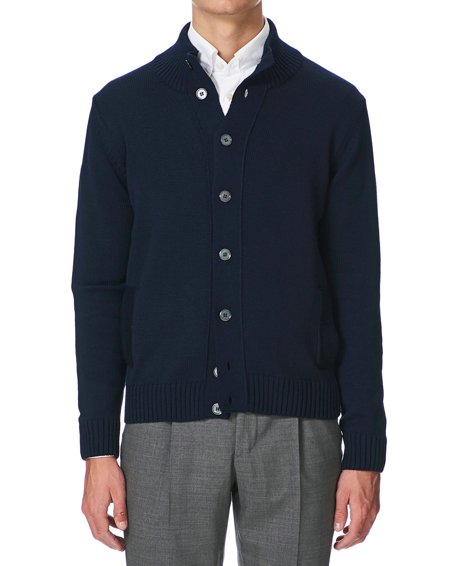 Uomini | Maglieria | Stenströms | Heavy Merino Wool Cardigan Navy