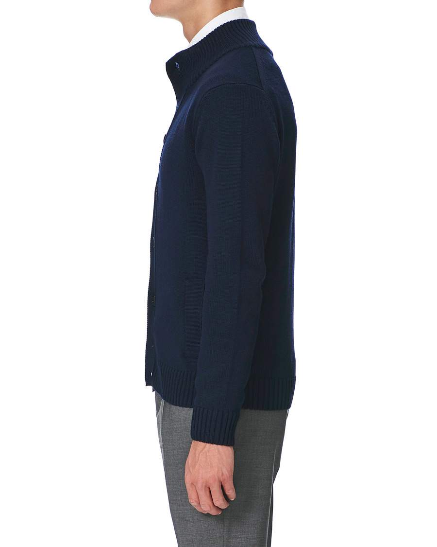 Uomini | Maglieria | Stenströms | Heavy Merino Wool Cardigan Navy
