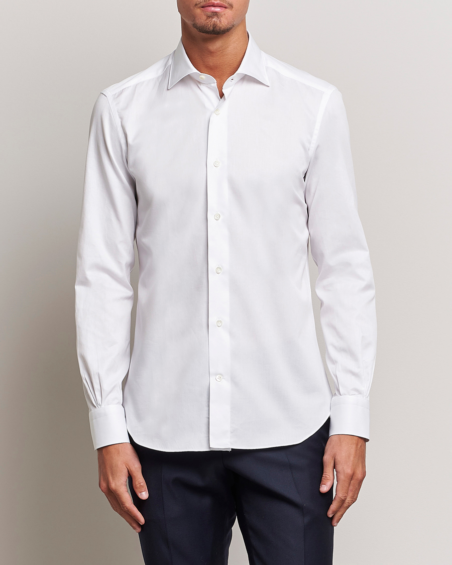 Uomini | Casual | Mazzarelli | Soft Cotton Cut Away Shirt White