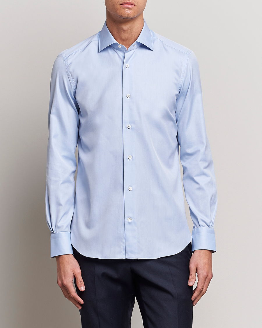 Uomini | Casual | Mazzarelli | Soft Cotton Cut Away Shirt Light Blue