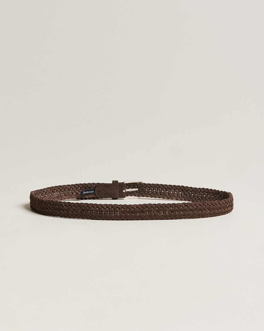 Uomini | Accessori | Anderson\'s | Woven Suede Belt 3 cm Dark Brown