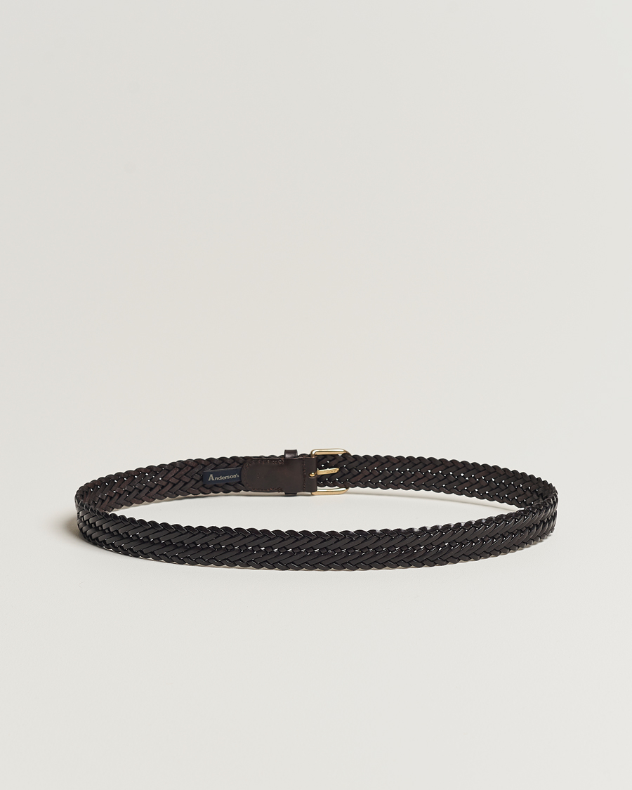 Uomini | Presto disponibile | Anderson\'s | Woven Leather Belt 3 cm Dark Brown