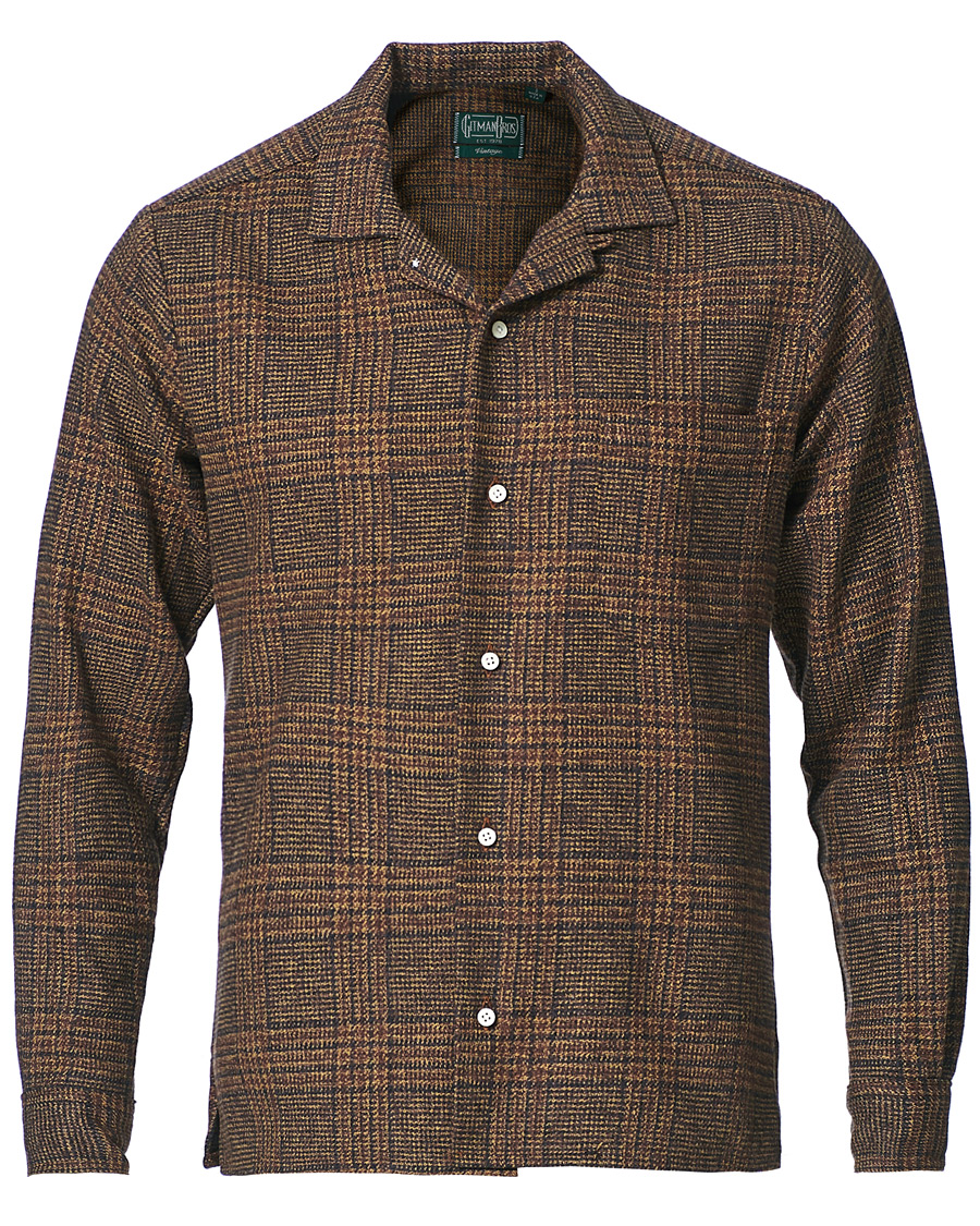 Uomini | Camicie | Gitman Vintage | Camp Collar Tweed Check Shirt Brown