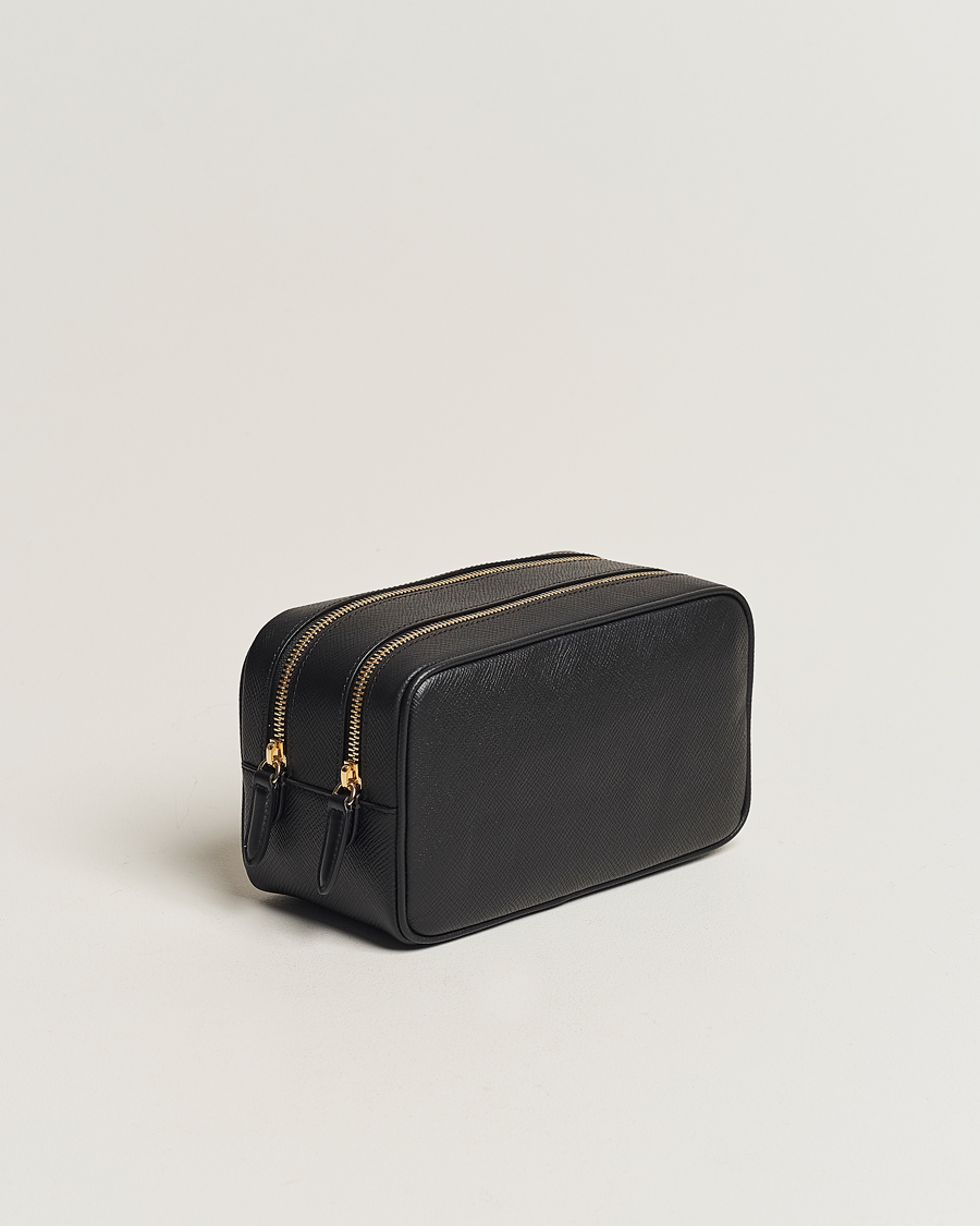 Uomini | Borse per il bucato | Smythson | Panama Double Zip Washbag Black