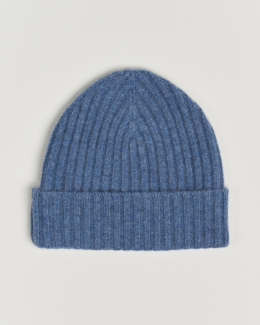 Uomini |  | Amanda Christensen | Rib Knitted Cashmere Cap Blue Melange