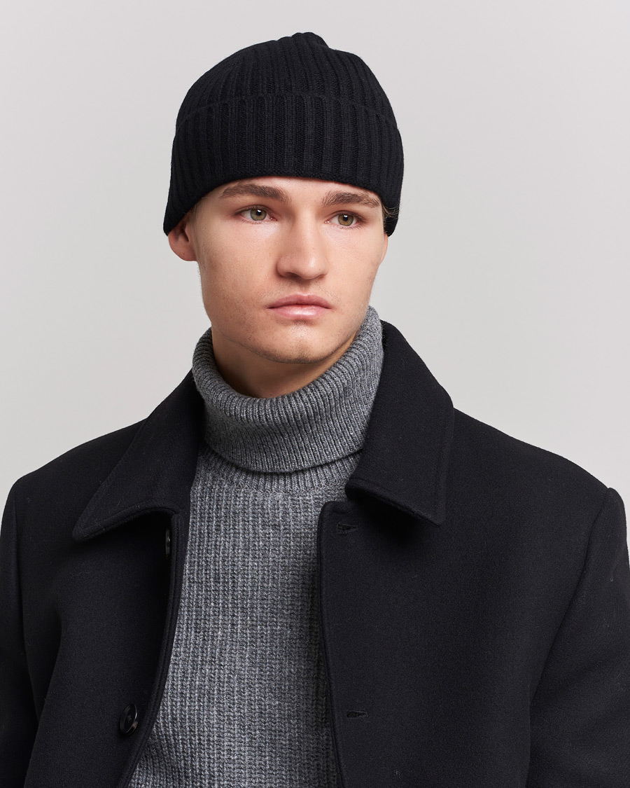 Uomini | Accessori che riscaldano | Amanda Christensen | Rib Knitted Cashmere Cap Black