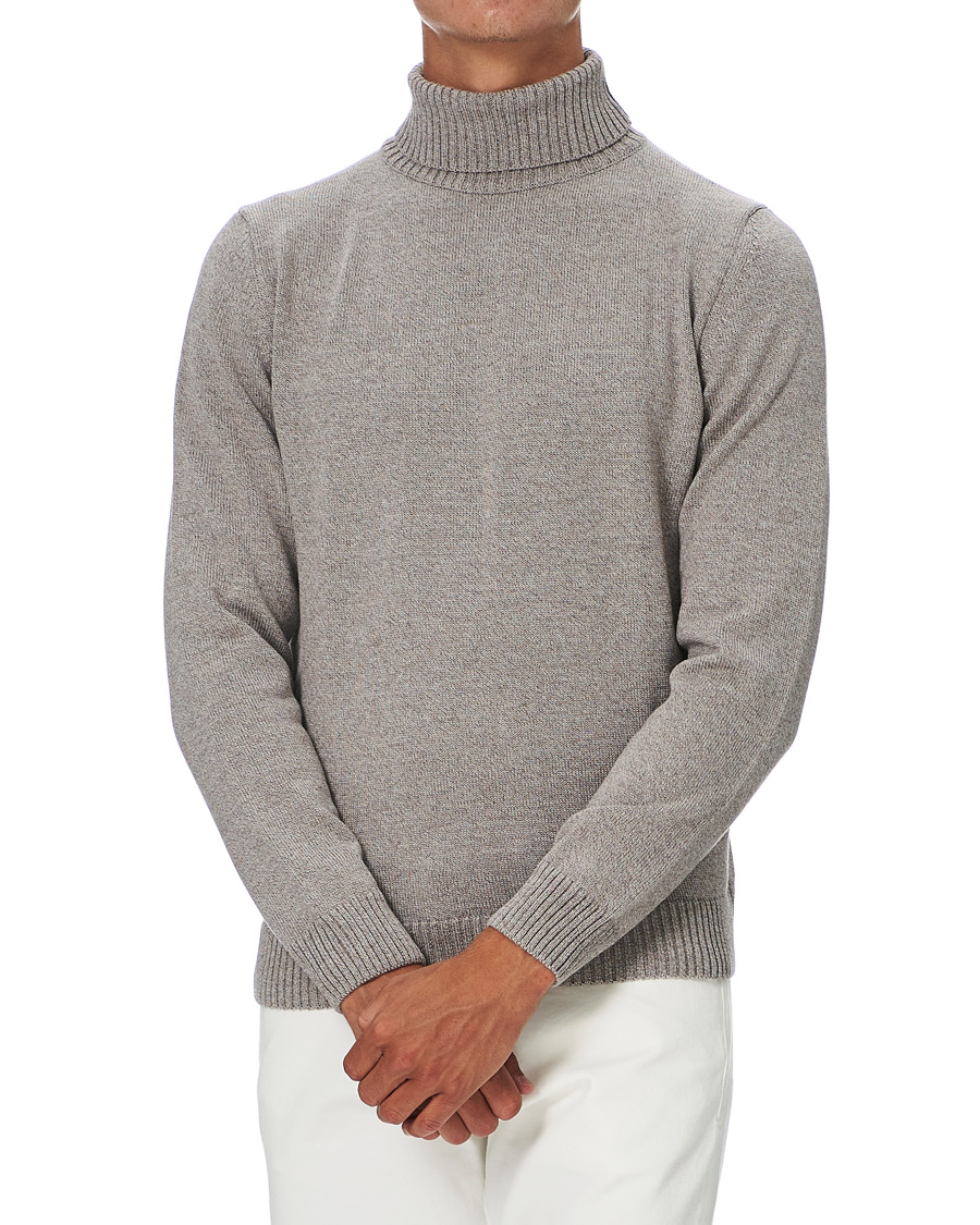 Uomini | Maglieria | Stenströms | Heavy Knitted Merino Rollneck Beige Mouliné