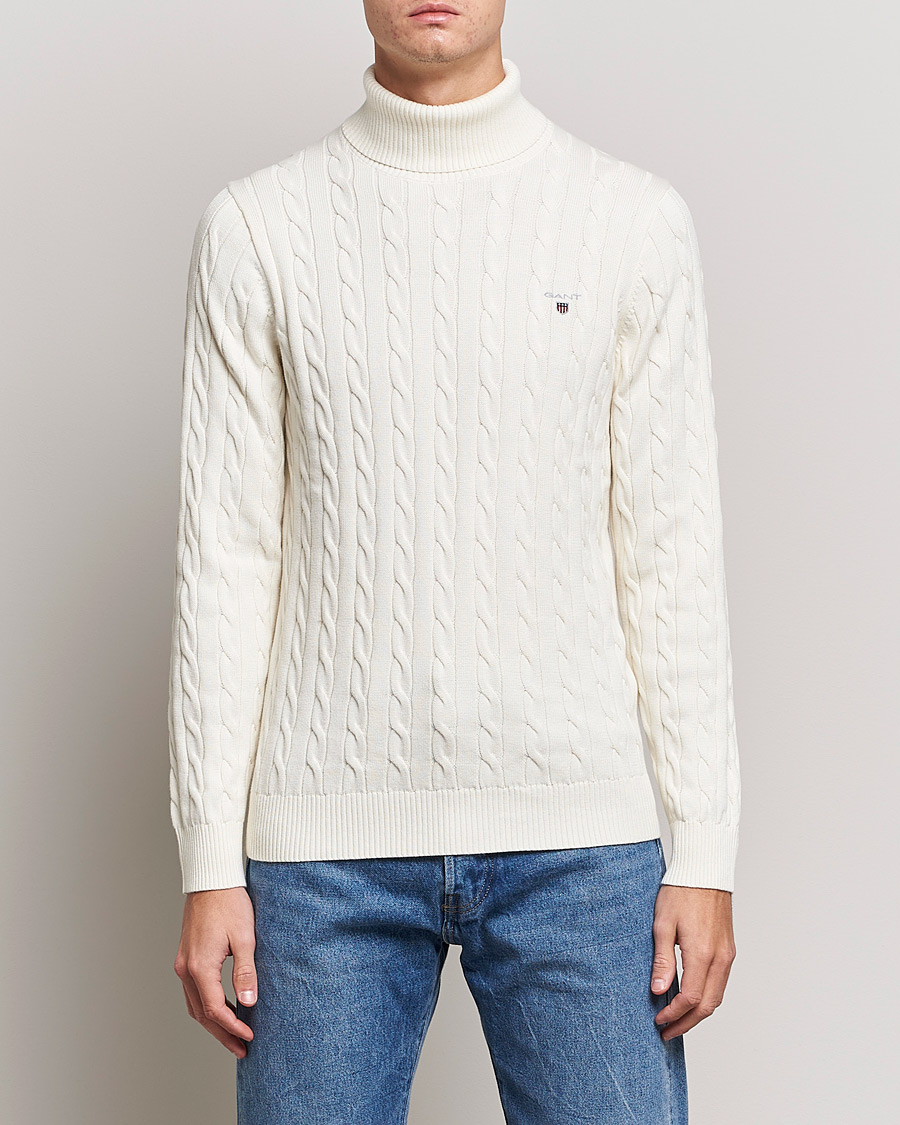 Uomini |  | GANT | Cotton Cable Turtleneck Cream