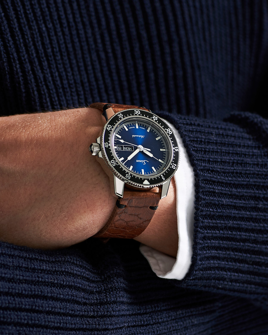 Uomini | Cinturino in pelle | Sinn | 104 I B Pilot Watch 41mm Leather Strap Dark Blue