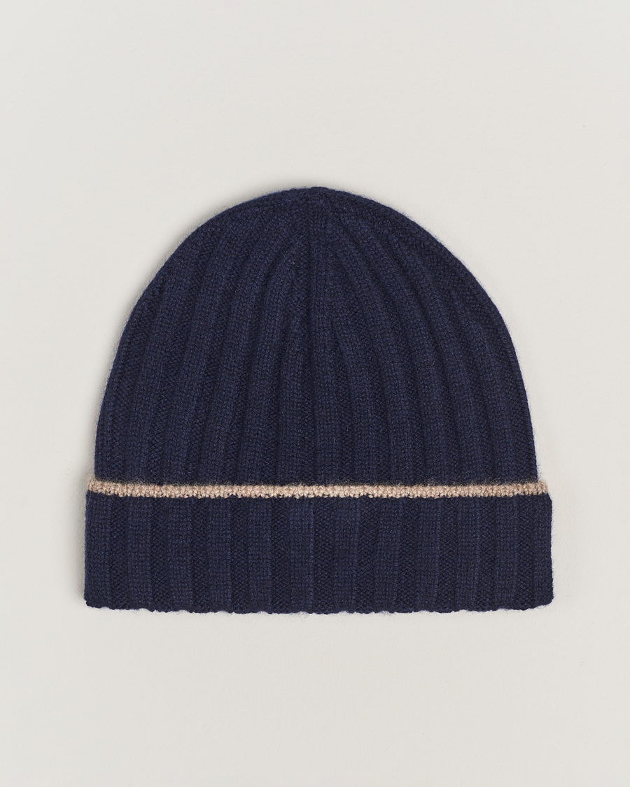 Uomini | Brunello Cucinelli Cashmere Contrast Beanie Navy | Brunello Cucinelli | Cashmere Contrast Beanie Navy