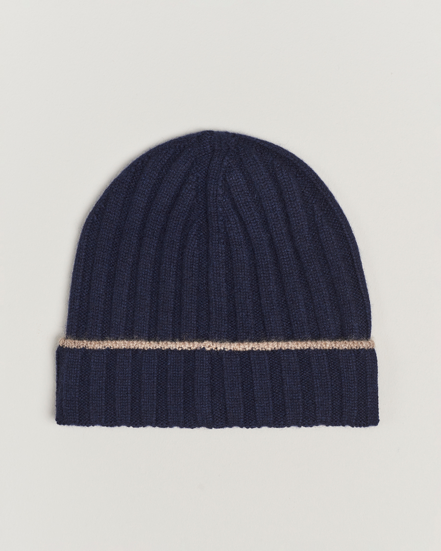 Uomini | Brunello Cucinelli Cashmere Contrast Beanie Navy | Brunello Cucinelli | Cashmere Contrast Beanie Navy