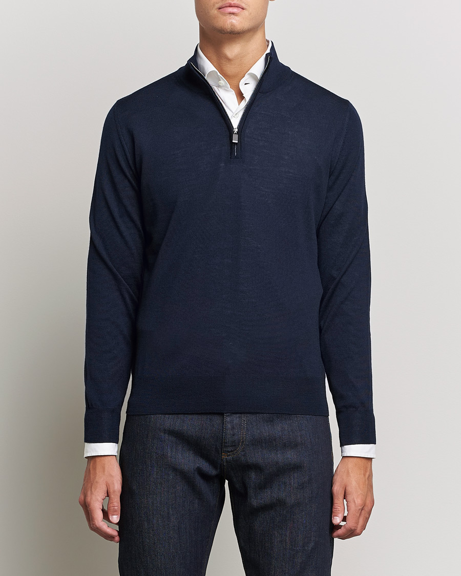 Uomini | Maglieria | Canali | Merino Wool Half Zip Navy