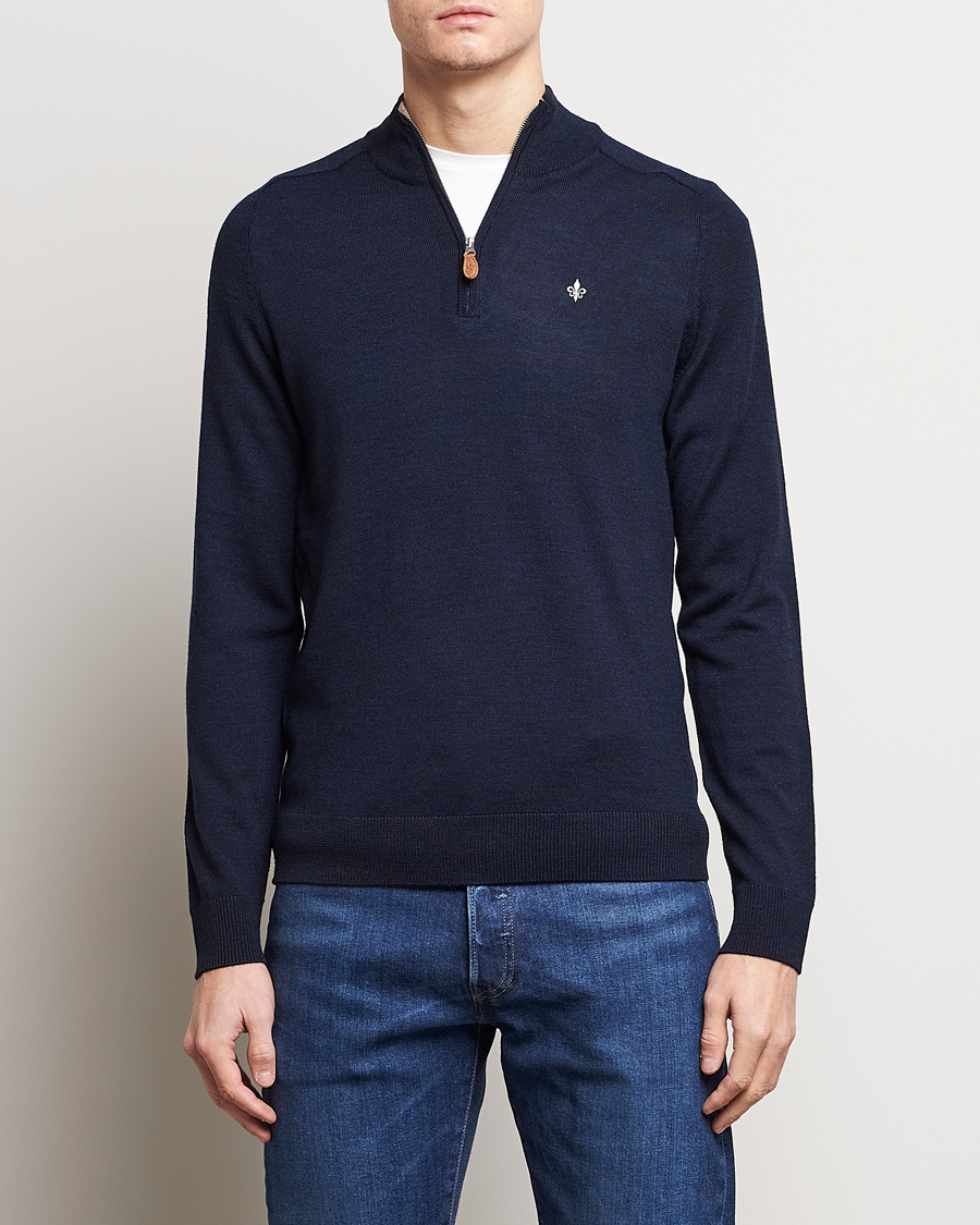 Uomini | Maglieria | Morris | John Merino Half Zip Navy