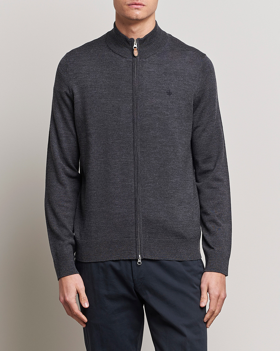 Uomini |  | Morris | Merino Full Zip Cardigan Dark Grey