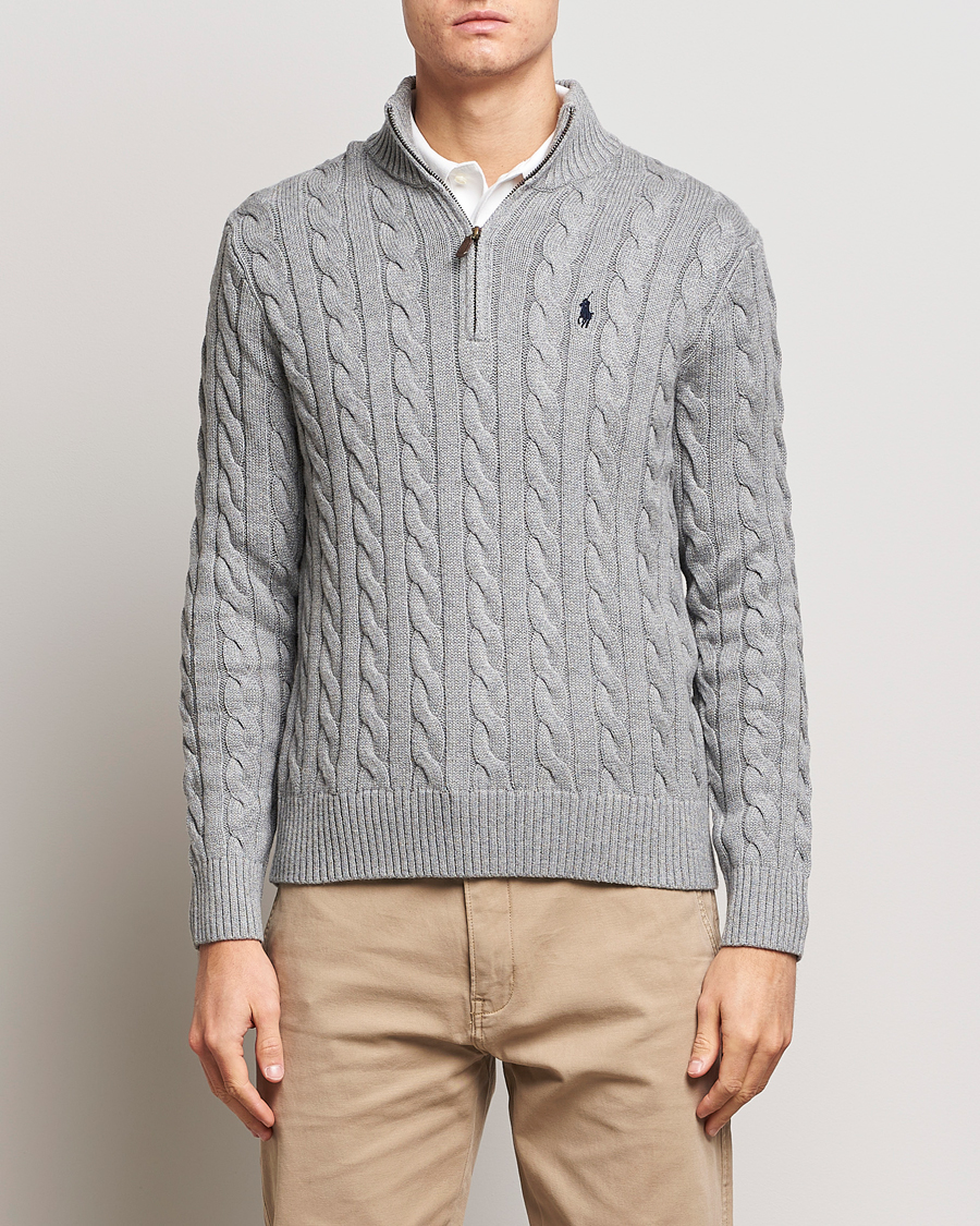 Uomini |  | Polo Ralph Lauren | Cotton Cable Half Zip Fawn Grey Heather